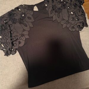 Grey Floral Lace Sleeve Women's Top NWOT